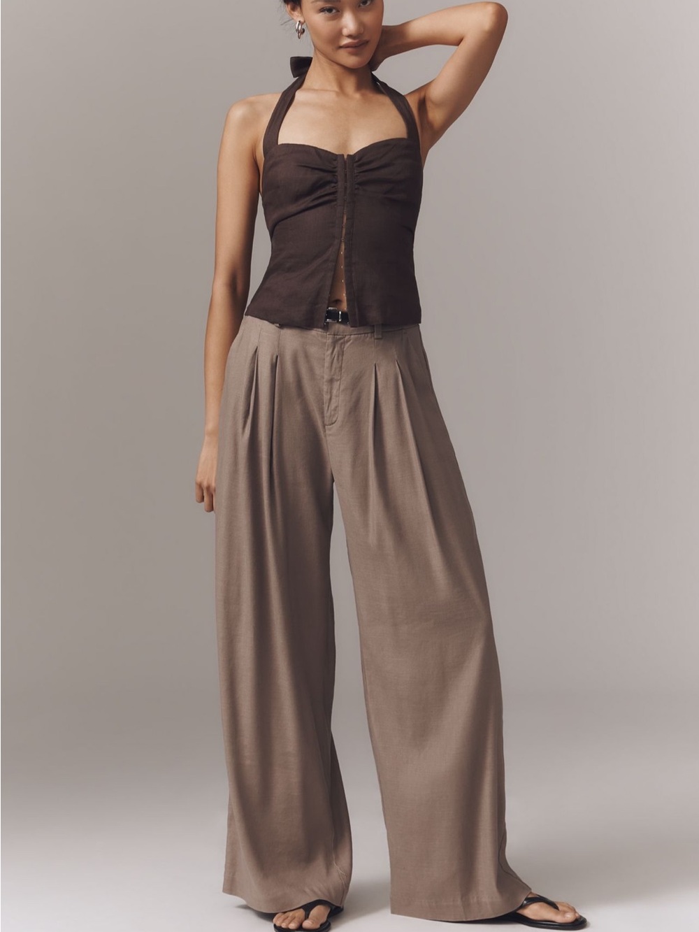 🤎Anthropologie MAEVE- Avery European Linen Stretch Pleated Wide Leg Trousers